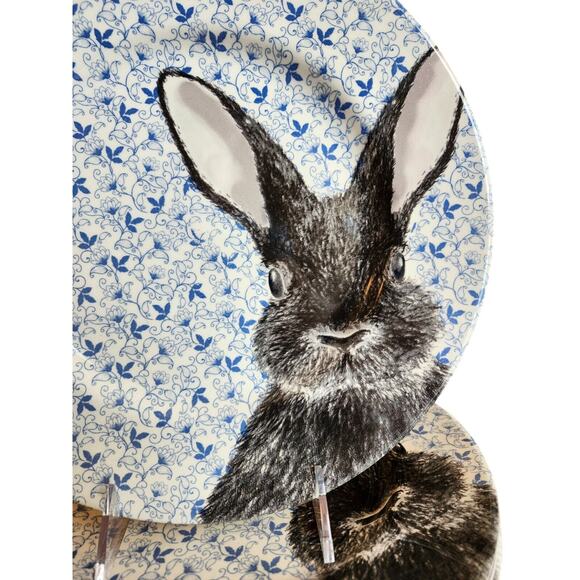 Royal Stafford Floral Blue Chintz Easter Bunny Dinner Plates 11in Set of 4 New - Picture 13 of 15